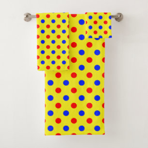 Yellow Red Blue Polka Dots Design Bath Towel Set