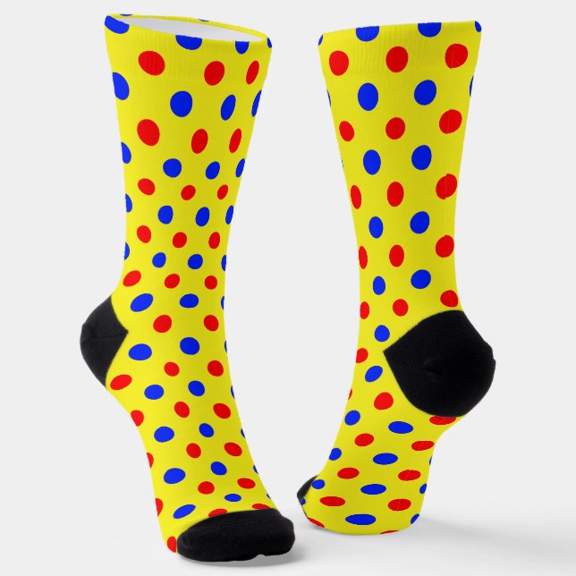 Yellow Red Blue Polka Dots Design  Socks (Angled)