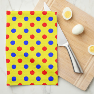 Yellow Red Blue Polka Dots Design  Tea Towel