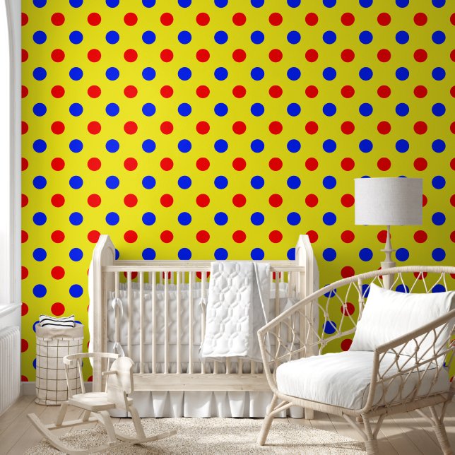 Yellow Red Blue Polka Dots Design  Wallpaper (Kids)