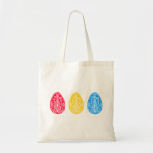 Yellow/Red/Blue Rustic Floral Easter Egg Linocut Tote Bag