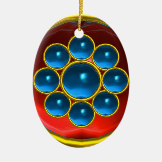 YELLOW RED BLUE SAPPHIRE GEMSTONE MON CERAMIC TREE DECORATION (Front)