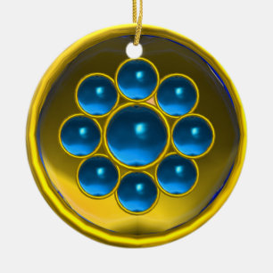 YELLOW RED BLUE SAPPHIRE GEMSTONE MON CERAMIC TREE DECORATION