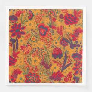 YELLOW RED BLUE WILD FLOWERS TULIPS,LEAVES FLORAL  NAPKIN
