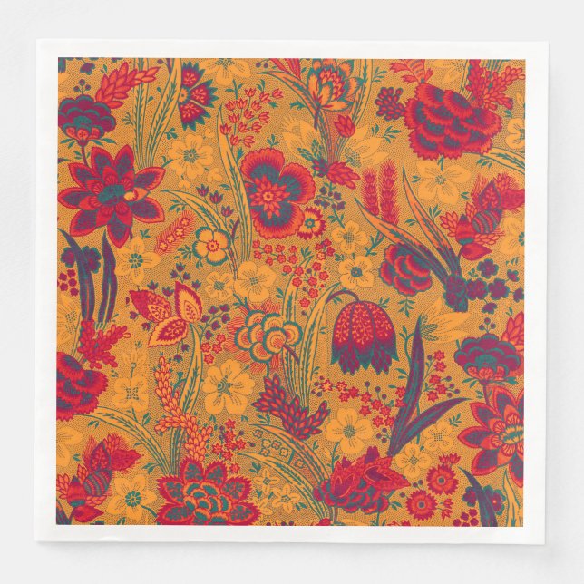YELLOW RED BLUE WILD FLOWERS TULIPS,LEAVES FLORAL  NAPKIN (Front)