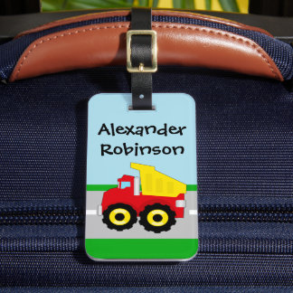 Yellow/Red Boys Dumptruck Construction Luggage Tag