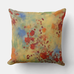 Yellow Red Bright Paint Splash Abstract Cushion