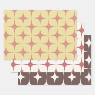 Yellow Red Burgundy Mid Century Modern Boho Wrapping Paper Sheet