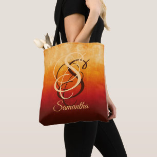 Yellow Red Burgundy rustic monogram ombre stylish Tote Bag
