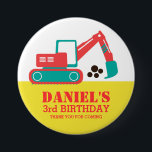 Yellow Red Cartoon Excavator Kids Birthday Button<br><div class="desc">Cute and colourful cartoon excavator button for kids birthday party favour. If your children love to play with big construction vehicles,  than this is a perfect addition to their special birthday party. You can customise the wording to fit any events with kids theme.</div>