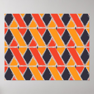 Yellow, red, cool trendy bush stroke geometric art poster