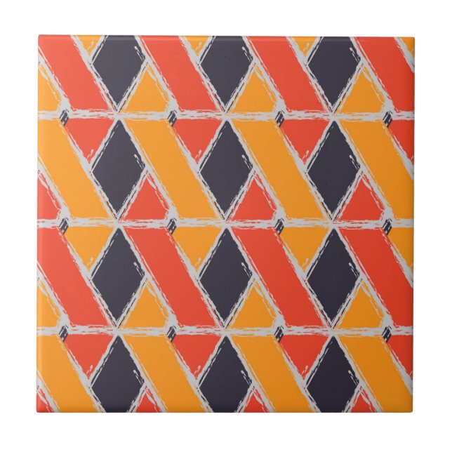 Yellow, red, cool trendy bush stroke geometric art tile (Front)