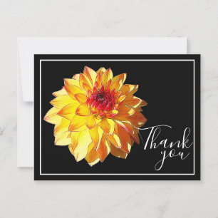 Yellow Red Dahlia With Black Background Thank You Postcard