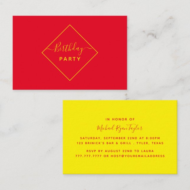 Yellow & Red Diamond Birthday Party Ticket (Front/Back)