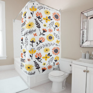 yellow red elegant roses flowers pattern shower curtain