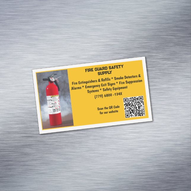 Yellow Red Fire Extinguisher Fire Safety   Magnetic Business Card (In Situ)