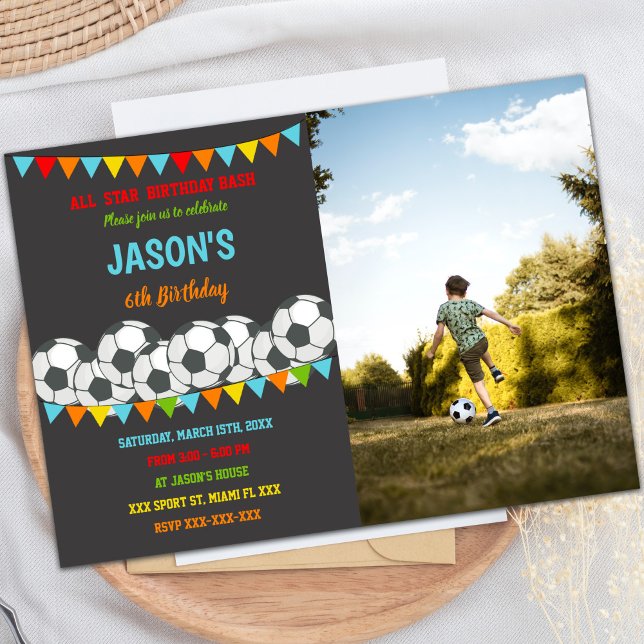 Yellow Red Flags Soccer Invitations with photo (Yellow Red Flags Soccer Invitations with photo)