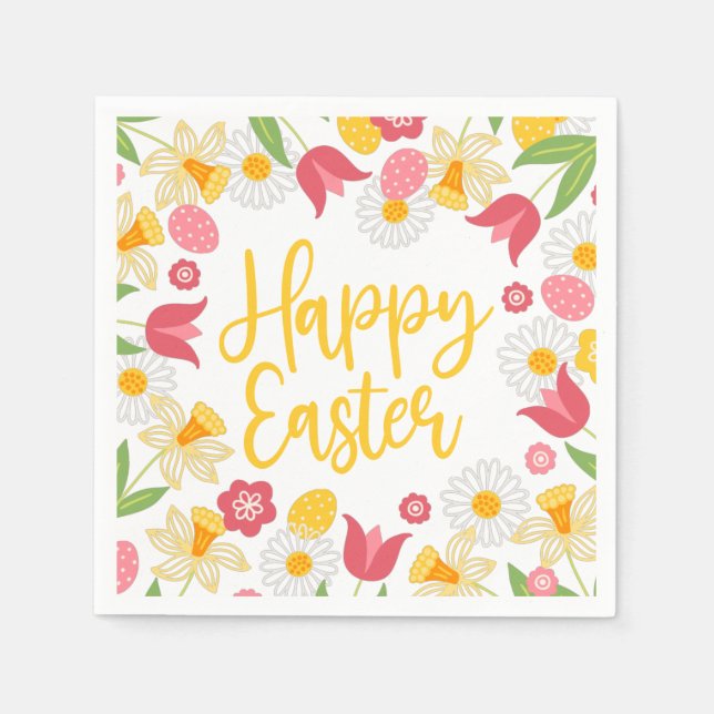 Yellow Red Floral Spring Easter Napkin (Front)