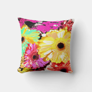 Yellow Red Gerbera Chrysanthemum Flowers Cushion