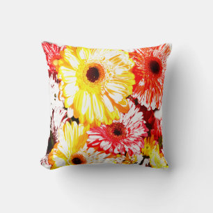 Yellow Red Gerbera Chrysanthemum Flowers Cushion