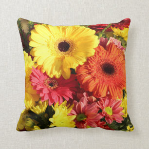 Yellow Red Gerbera Chrysanthemum Flowers Cushion