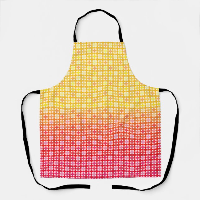 Yellow Red gradient plaid pattern  Apron (Front)