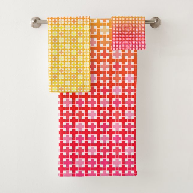 Yellow Red gradient plaid pattern  Bath Towel Set (Insitu)