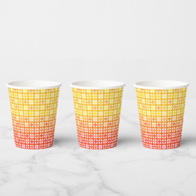 Yellow Red gradient plaid pattern  Paper Cups (Multi)