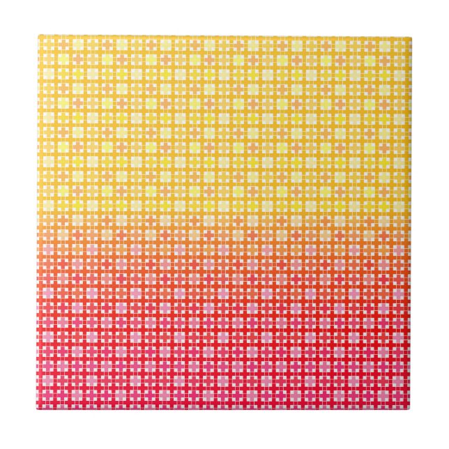 Yellow Red gradient plaid pattern  Tile (Front)
