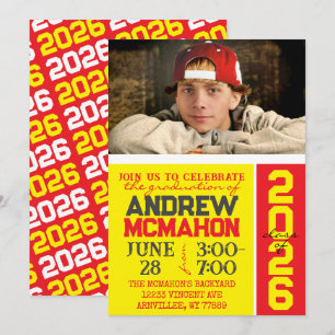Yellow & Red Graduation Photo Invitation