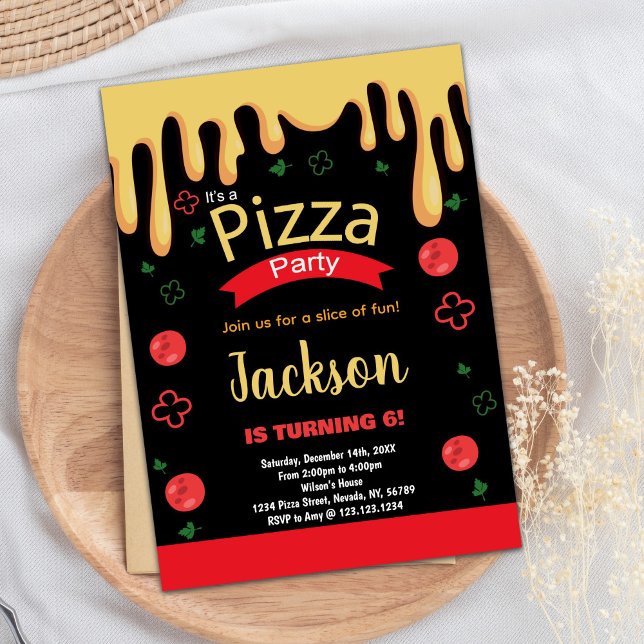 Yellow Red Green Pizza Birthday Invitations (Yellow Red Green Pizza Birthday Invitations)