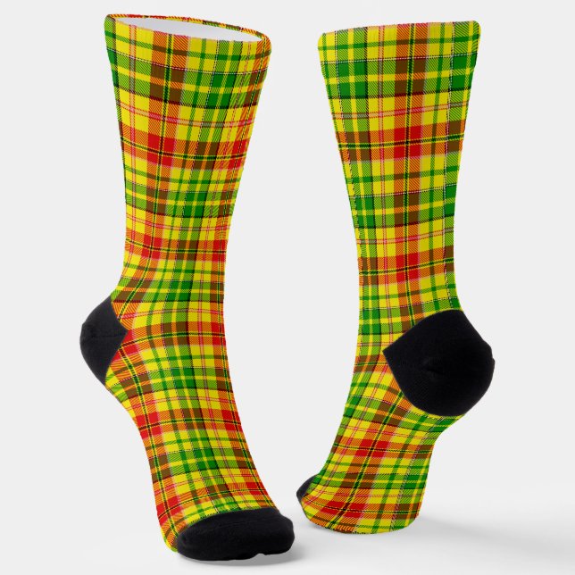 Yellow Red Green Plaid Tartan Design  Socks (Angled)
