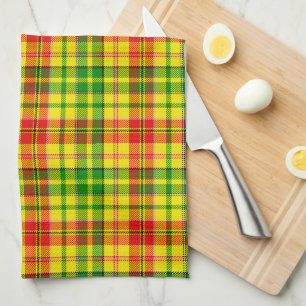 Yellow Red Green Plaid Tartan Design  Tea Towel