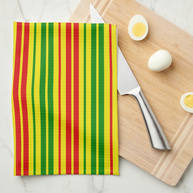 Yellow Red Green Stripes Pattern   Tea Towel (Quarter Fold)