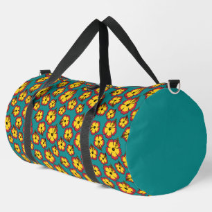Yellow Red Hibiscus Tropical Flowers Pattern Duffle Bag