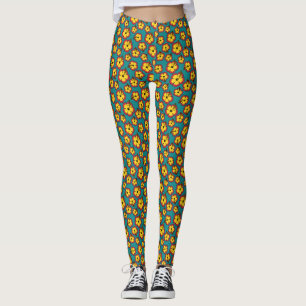 Yellow Red Hibiscus Tropical Flowers Pattern Leggings