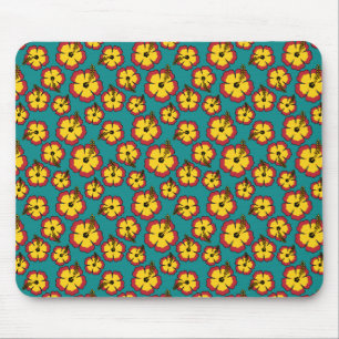 Yellow Red Hibiscus Tropical Flowers Pattern Mouse Mat