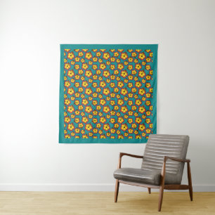 Yellow Red Hibiscus Tropical Flowers Pattern Tapestry