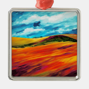 Yellow Red Hills Metal Tree Decoration