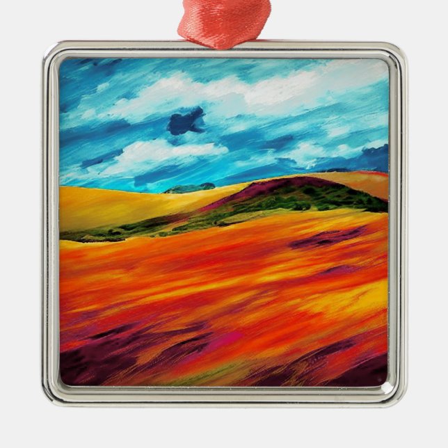 Yellow Red Hills Metal Tree Decoration (Front)