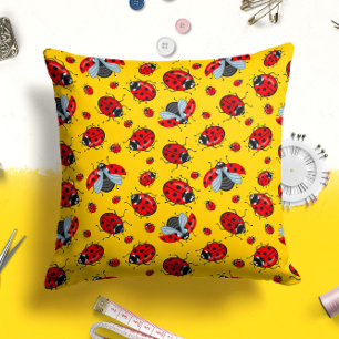 Yellow Red Ladybug Insect Bug Throw Pillow