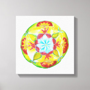 Yellow Red Mandala Watercolor Art Canvas