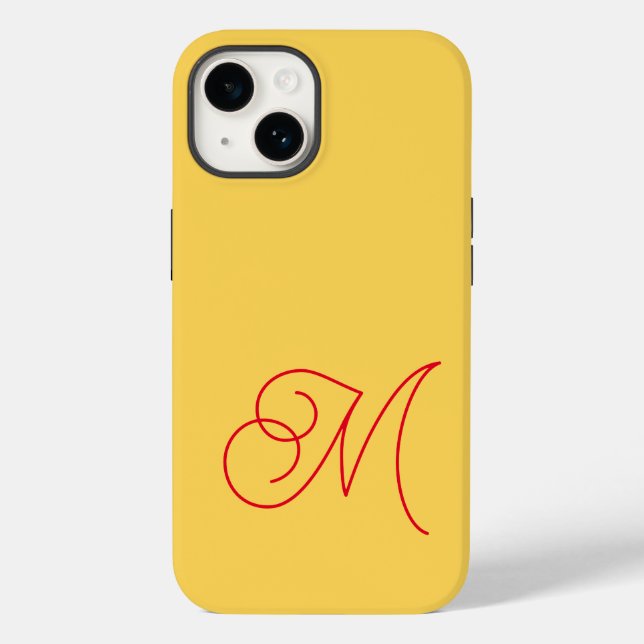 Yellow Red Monogrammed Classical Script Plain Case-Mate iPhone Case (Back)