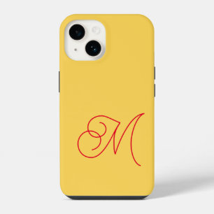 Yellow Red Monogrammed Classical Script Plain iPhone 14 Case