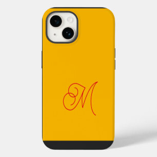 Yellow Red Monogrammed Classical Script Plain iPhone 14 Case