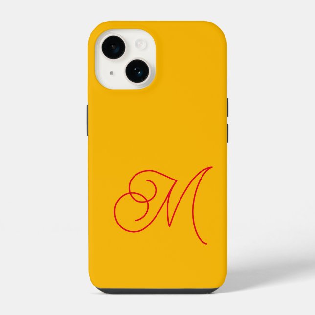Yellow Red Monogrammed Classical Script Plain iPhone Case (Back)