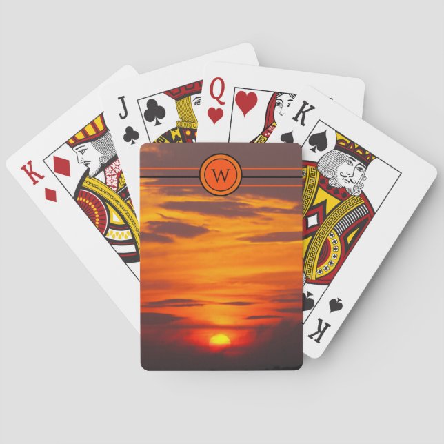 Yellow Red Orange Initial Sunset Playing Cards (Back)