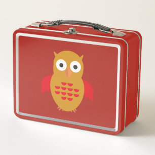 Yellow & Red Owl   Metal Lunch Box