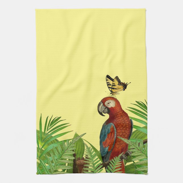 Yellow Red Parrot Buttlerfly Kitchen Tea Towels (Vertical)