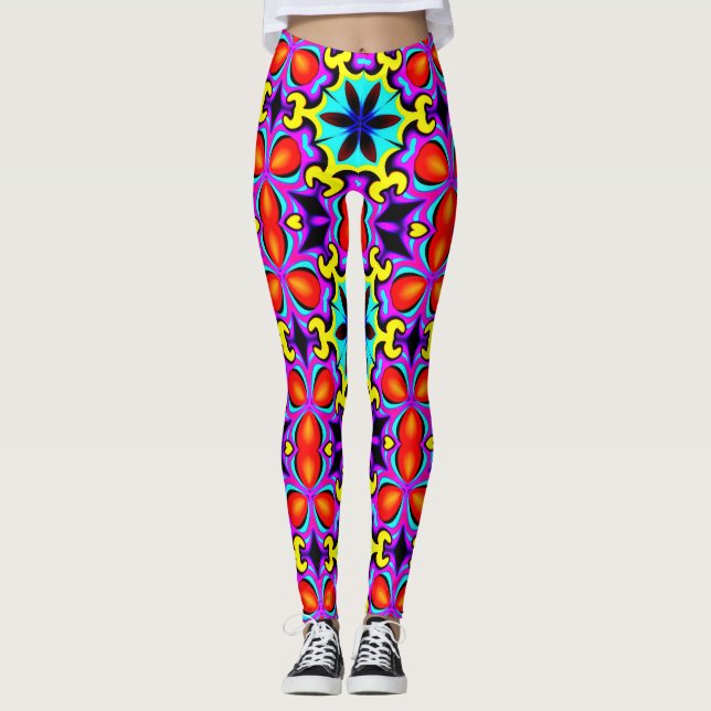 Yellow Red Patterned Leggings (Front)